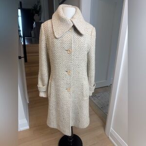 Martoni Wool Coat Beige Textured Button Front Made in Canada Size 10
